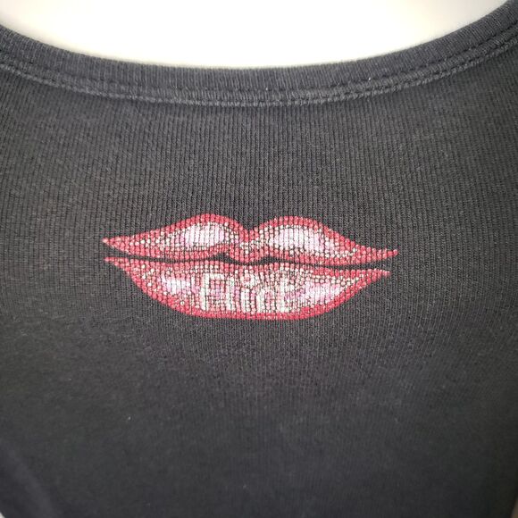 VINTAGE 90's Black Tank Top Flirt Lips Graphic Womens Size Medium - Picture 3 of 6